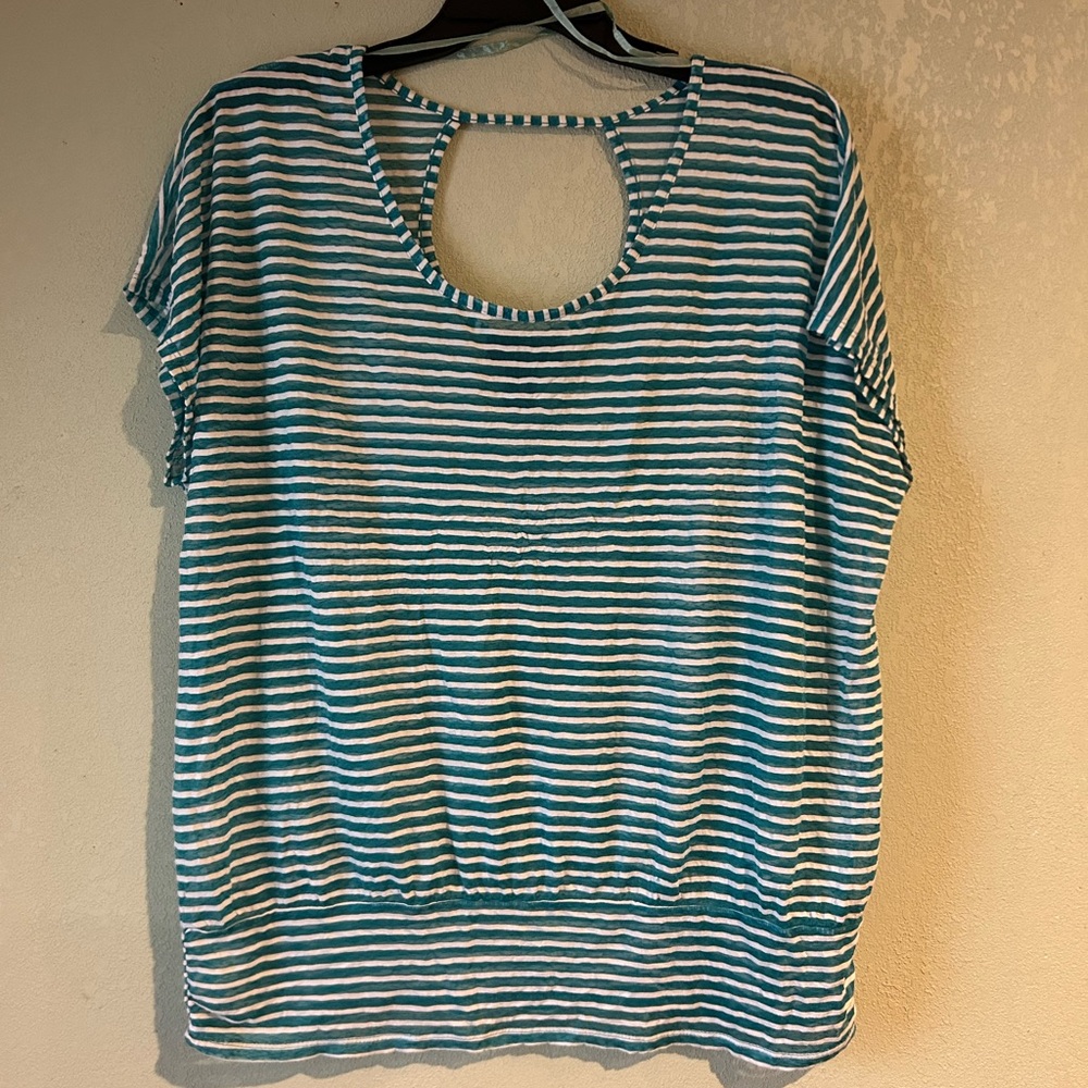 Lane Bryant Teal and White Striped Blouse